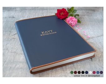 Cortona A4 Journal Personalised Handmade Italian Leather Notebook Sketchbook Navy (30x24cm) Free Initials Engraving!