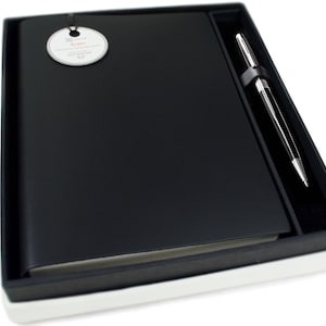 Acuto A5 Journal Gift Set Personalised Handmade Italian Leather Travel Notebook Black, Free Initial & Free Engraving Pen! image 2