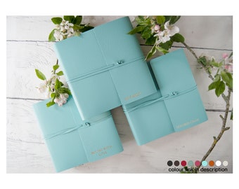 Álbum de fotos Pachino artesanal en piel reciclada italiana mediano, Bebe Azul (22 cm x 22 cm x 4 cm) – ¡Personalizable!