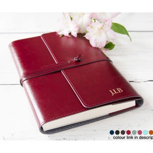 Tuscan A5 Refillable Journal Handmade Italian Recycled Leather, Burgundy (22cm x 16cm x 2cm) Can be Personalised!