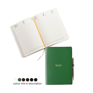 Acuto A5 Planer 2025 Nachfüllbares Journal Handgemachtes Italienisches Leder, Grün (22 cm x 16 cm x 2 cm) Kann Personalisiert werden!
