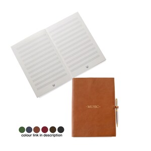 Rustico A4 Music Manuscript Personalised Italian Full-Grain Leather Refillable Journal Tan, Free Initials Engraving!