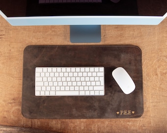 Enya bureauonderlegger Gepersonaliseerde volnerf lederen bureauonderlegger Computerlaptop medium (50 x 30 cm) 3 rustieke tinten, gratis initialengravure!