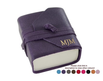 Capri Handmade Italian Leather Wrap Journal Tiny Aubergine, 250 writing pages, Mini Pocket Journal (6cm x 6cm x 3cm) Can be Personalised!