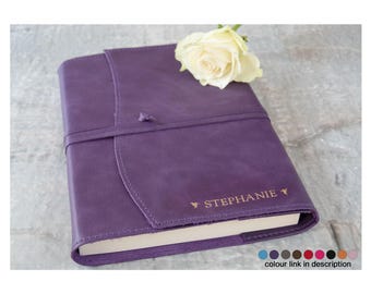 Capri A5 Refillable Journal Personalised Handmade Italian Leather Travel Notebook Aubergine (22x16cm) Free Initials Engraving!