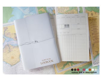 Cuaderno de bitácora para yate toscano tamaño A4, personalizado, hecho a mano en cuero reciclado italiano, recargable, color blanco (31 x 23 cm). ¡Grabado de iniciales gratuito!