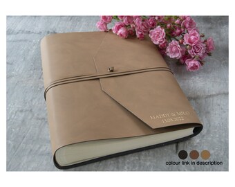 Viaggio Handmade Italian Recycled Leather Wrap Photo Album Large Tan, Includes Gift Box (30cm x 24cm x 6cm) Can be personalised!