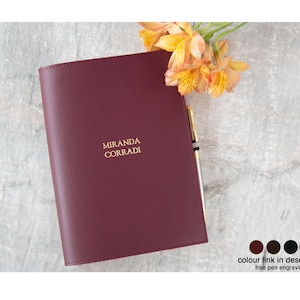 Acuto A5 Refillable Journal Handmade Italian Leather, Burgundy (22cm x 16cm x 2cm) Can be Personalised!
