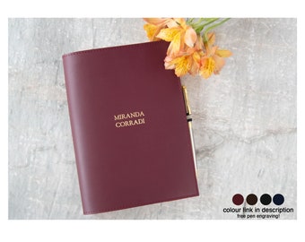 Acuto A5 Personalised Handmade Italian Leather Refillable Journal Burgundy, 22cm x 16cm, Travel Notebook Diary Sketchbook Writers Gift