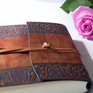 Fiore Handmade Recycled Leather Wrap Photo Album Small Chestnut, Includes Italian Made Gift Box 16cm x 22cm x 6cm Can be personalised image 1