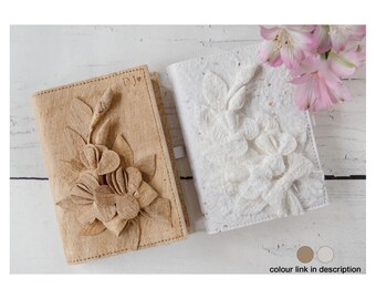 Flaura A6 Personalised Handmade Vegan Leather Refillable Journal Bark Origami Flower Pocket Journal Travel Notebook Diary Writers Gift
