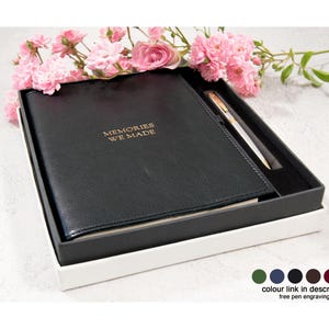 Rustico A5 Refillable Journal Gift Set Personalised Italian Full-Grain Leather Travel Notebook Black, Free Initial & Free Engraving Pen!