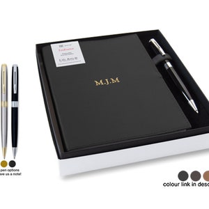 Indiana Handmade Leather Refillable Journal A6 Black Gift Set with A Stainless Steel Signature Pen (15cm x 12cm x 2cm) Can be Personalised!