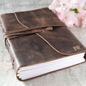 Enya A5 Journal Handmade Full-Grain Buff Leather, Rustic Tan with 400 Acid-Free Writing Pages (21cm x 15cm x 5cm) Can be Personalised!
