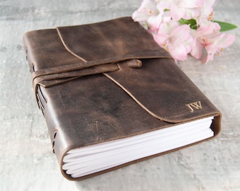 Enya A5 Journal Handmade Full-Grain Buff Leather, Rustic Tan with 400 Acid-Free Writing Pages (21cm x 15cm x 5cm) Can be Personalised!