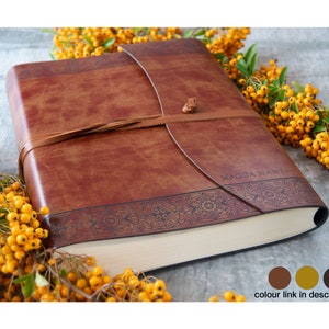 Maya Photo Album Handmade Italian Recycled Leather Large Etched, Includes Gift Box (30cm x 24cm x 6cm) Can be Personalised!