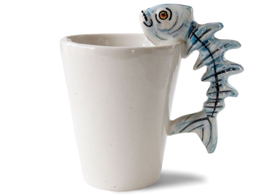 Life Arts Barracuda Fish Handmade Hand-painted Coffee Mug Blue 8oz