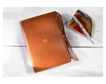 Rustico A5 Personalised Handmade Italian Full-Grain Leather Refillable Journal Tan, (22x16cm) Travel Notebook Diary Writers Gift