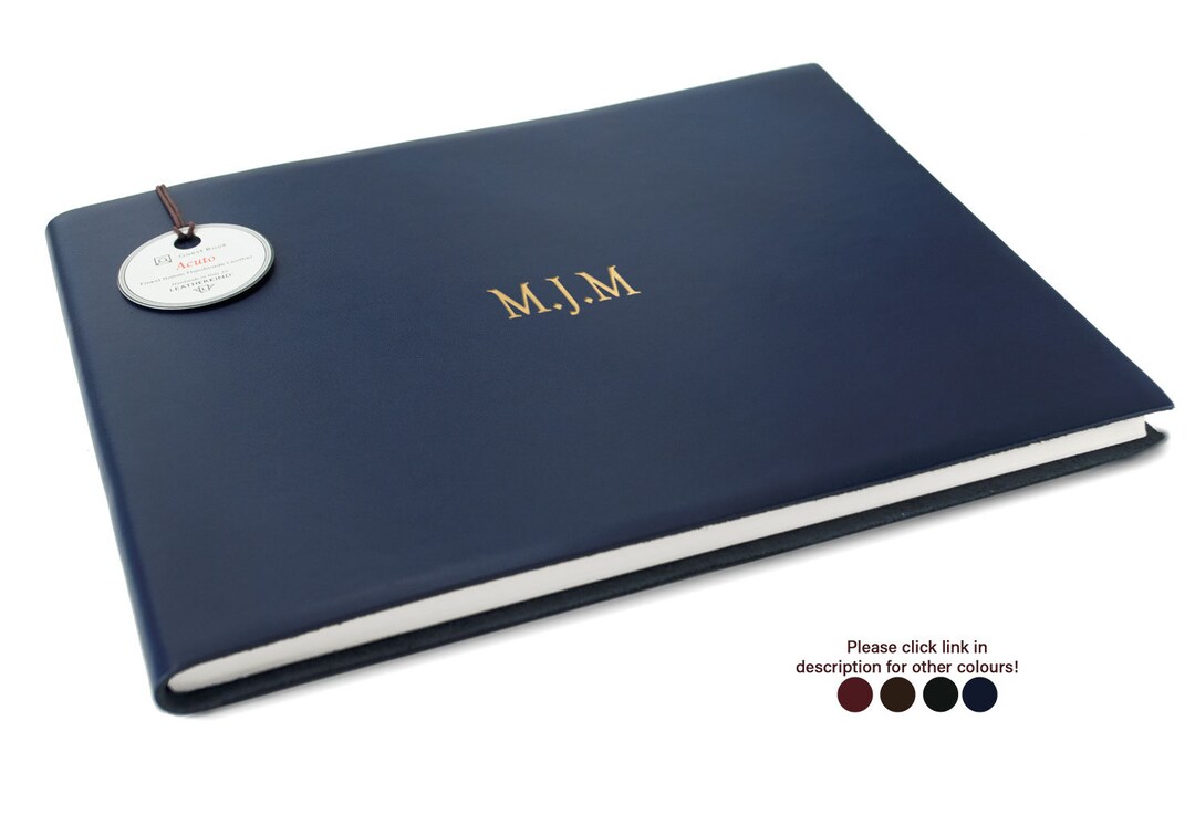 Acuto Handmade Italian Leather Bound Guest Book, Extra Large Navy