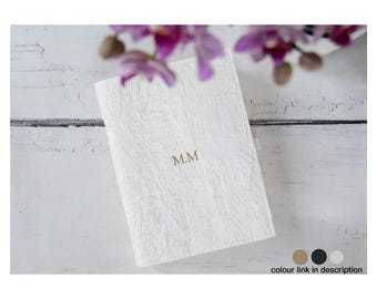 Bark A6 Refillable Journal Personalised Handmade Vegan Leather Travel Notebook White (16x12cm) Free Initials Engraving!
