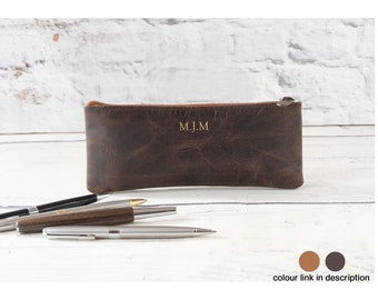 Enya Handmade Full Grain Buff Leather Pencil Case (20cm x 8cm) Can be Personalised!