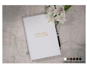 Acuto A5 Refillable Journal Personalised Handmade Italian Leather Travel Notebook White (22x16cm) Free Initial Engraving!