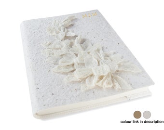 Flaura Handmade Refillable Journal A4 Bark Leather White, Vegan Leather Journal (31cm x 23cm x 2cm) Can be Personalised!