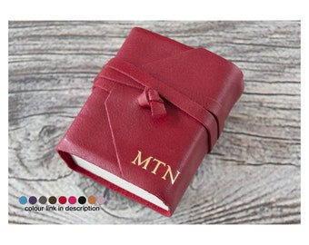 Capri Mini Personalised Handmade Italian Leather Pocket Journal Firebrick, Travel Purse Notebook Writers Gift (6x6cm) 430 Pages