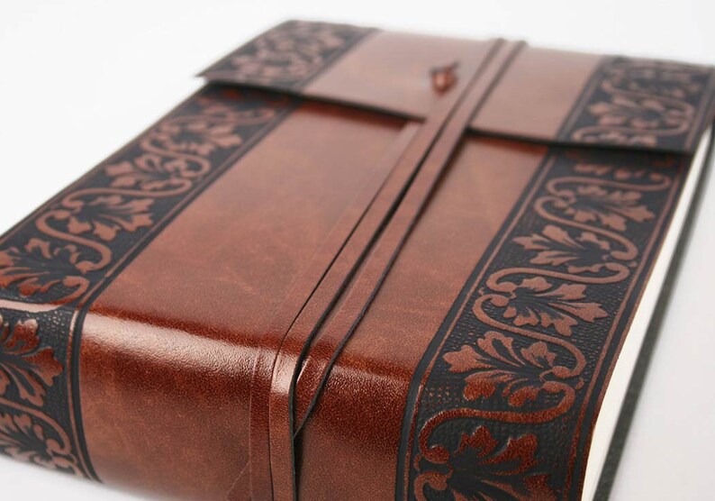 Fiore Handmade Recycled Leather Wrap Photo Album Small Chestnut, Includes Italian Made Gift Box 16cm x 22cm x 6cm Can be personalised image 6