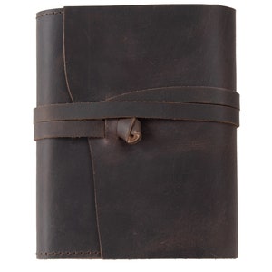 Enya Handmade Full-Grain Buff Leather Wrap Refillable Journal A6 Rustic Tan, Pocket Journal 16cm x 11cm x 2cm Can be personalised. image 2