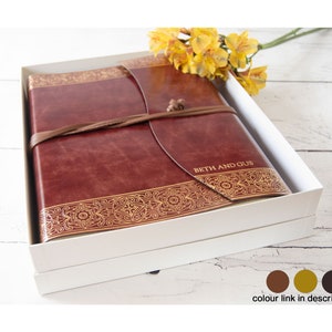 Maya Photo Album Handmade Italian Recycled Leather Large Gold, Includes Gift Box, Wedding Album (30cm x 24cm x 6cm) Can be Personalised!