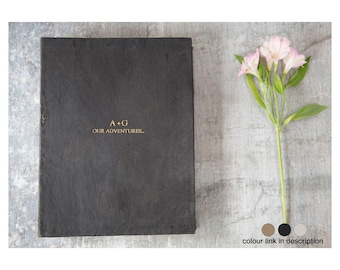 Schors Fotoalbum Gepersonaliseerde handgemaakt veganistisch leer memory plakboek as met geschenkdoos groot (35×30 cm) Gratis eerste gravure!
