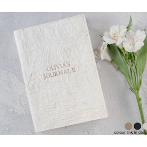 Bark A5 Refillable Journal Handmade Vegan Leather White, Personalised Wedding Journal, Wedding Planner (21cm x 15cm) Can be Personalised!