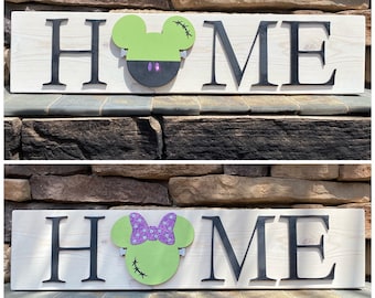 Disney Inspired Halloween Mickey OR Minnie Frankenstein Home Or Welcome Sign