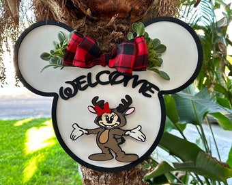 Mickey Ears Welcome Black and White Door Hanger Disney inspired | Interchangeable Sign