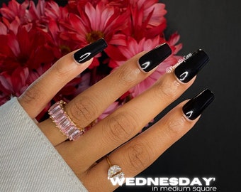 Black Press On Nails | Custom, Handmade Nails | Medium Square