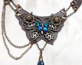 Leather steampunk choker with butterfly