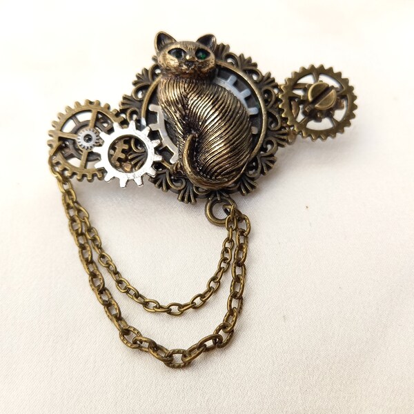 Steampunk kat broche