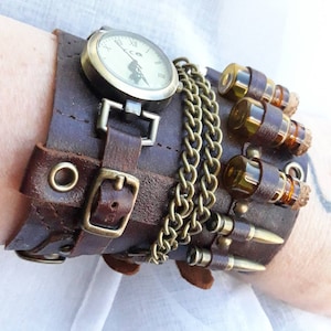 Steampunk watch leather unisex bracelet