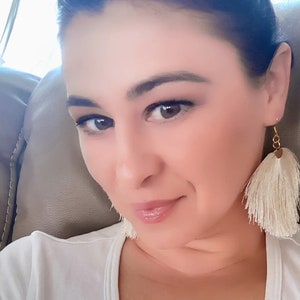 Ivory long earrings,Ivory Tribal Fringe Earrings,Tassel earrings,Long earrings,Boho earrings