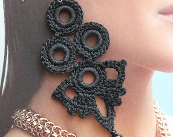 Boucles d'oreilles noires Boucles d'oreilles noires au crochet Idée cadeau pour femme