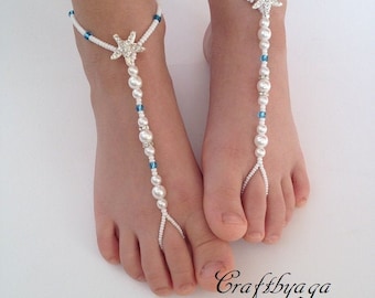 Barefoot sandals,Beach wedding barefoot sandals,Flowre girl sandals,Bridal Jewelry,Bridesmaid gift,Starfish barefoot sandals,Foot anklet