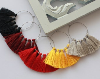 Tassel earrings,Boho earrings,Hoop earrings,Silk tassel earrings,Long earrings,Statement earrings,Gift for her,Women's chandelier earrings