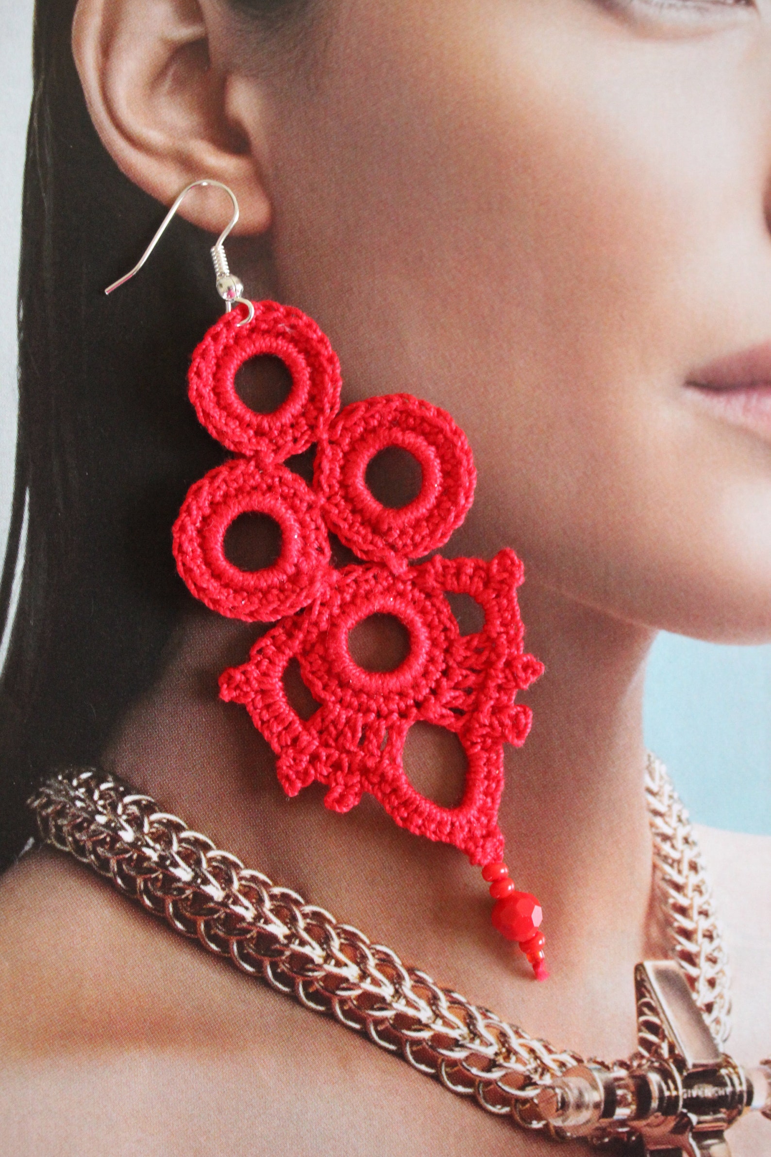 Red Earrings Red Crochet Earrings Gift Idea for Women Long Etsy