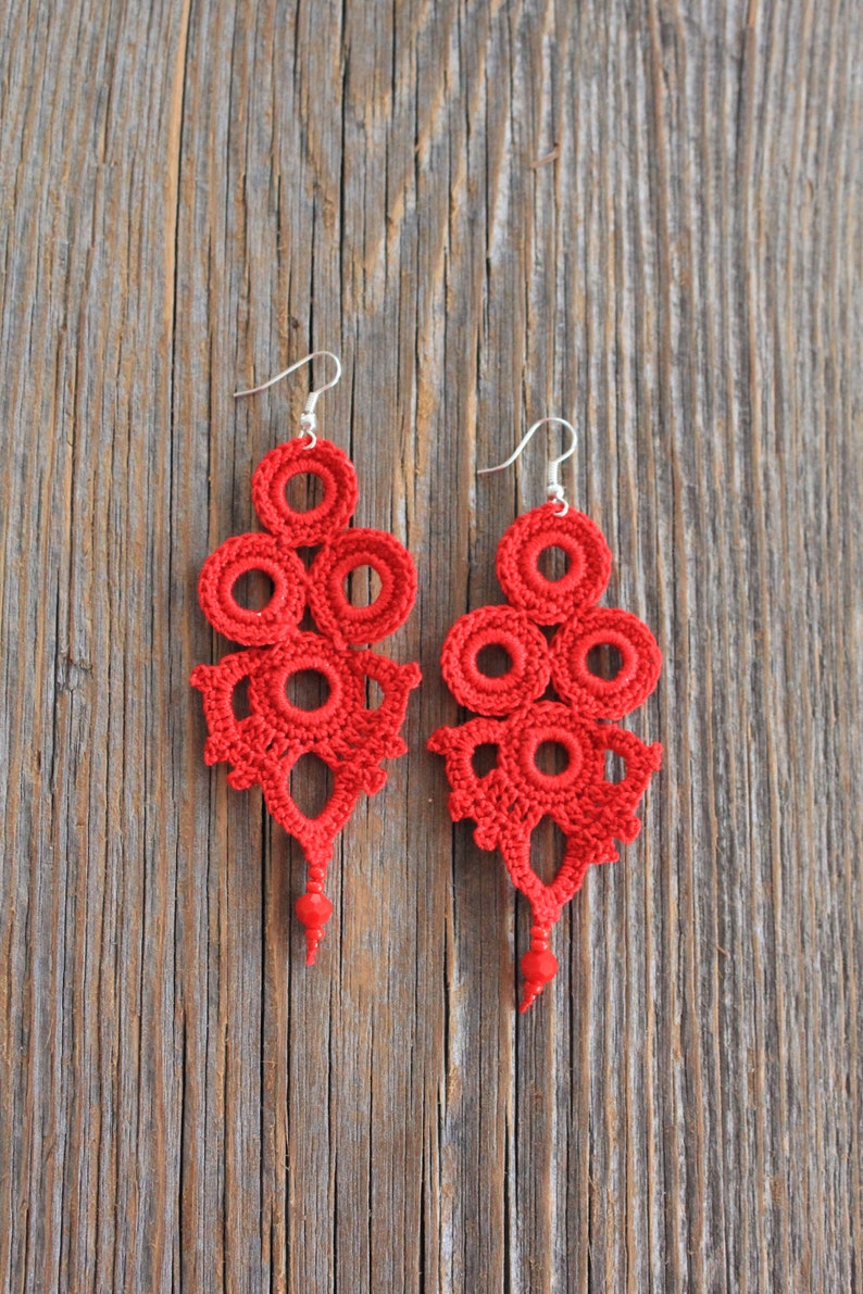 Red Earrings Red Crochet Earrings Gift Idea for Women Long Etsy