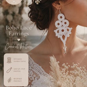 Haakpatroon boho-kanten oorbellen, witte huwelijkssieraden (pdf-download)