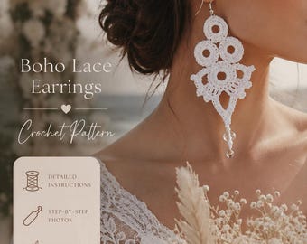 Boho Lace Earrings Crochet Pattern, White Wedding Jewelry (PDF Download)