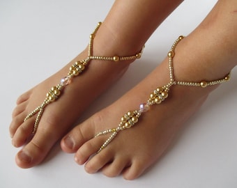 Beaded Baby Barefoot sandals,Baptism shoes,Baby Foot Accessories,Beach wedding barefoot sandals,Flowre girl sandals,Photo prop,Foot anklet