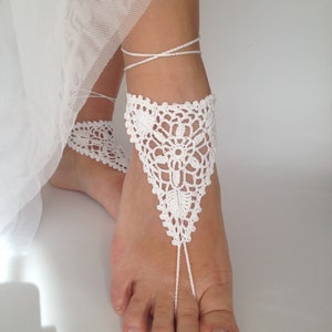 Bridal Barefoot Sandals White crochet barefoot sandals Bridal Foot jewelry Beach wedding barefoot sandals Lace shoes Beach wedding sandals image 3