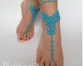 Patrón de sandalias de ganchillo para pies descalzos, joyería para bodas en la playa (patrón en PDF)